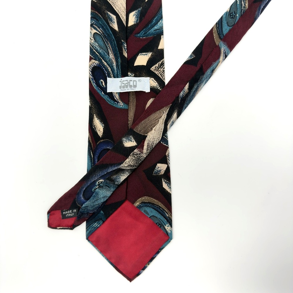 Jasco Silk Paisley Abstract Tie Burgundy Teal Black 58.5x3.75